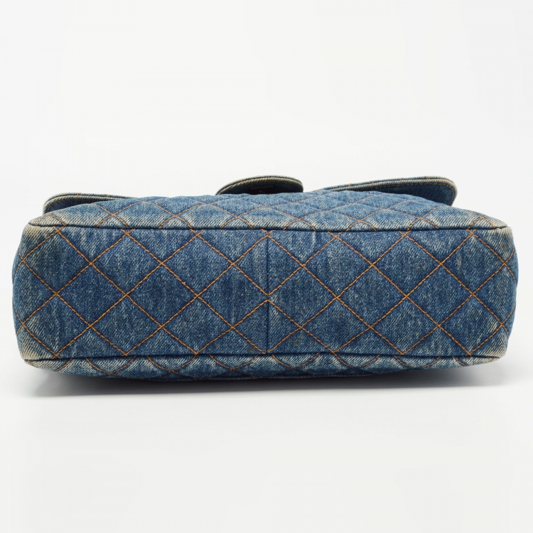 Pre Owned Chanel Blue Quilted Denim Classic Flap Bag