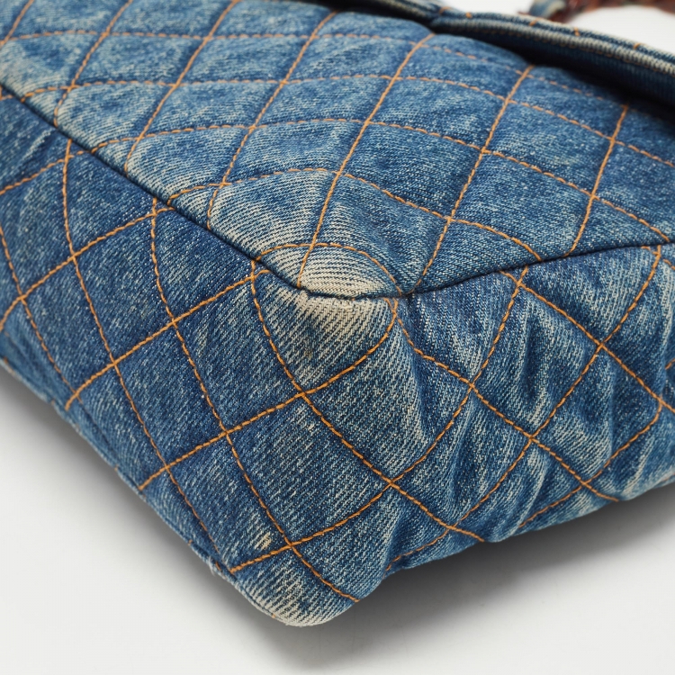 Pre Owned Chanel Blue Quilted Denim Classic Flap Bag