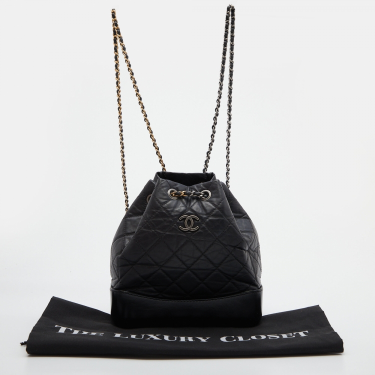 Pre Owned Chanel Black Quilted Leather Small Gabrielle Backpack