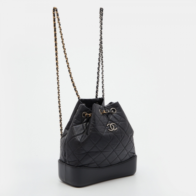 Pre Owned Chanel Black Quilted Leather Small Gabrielle Backpack