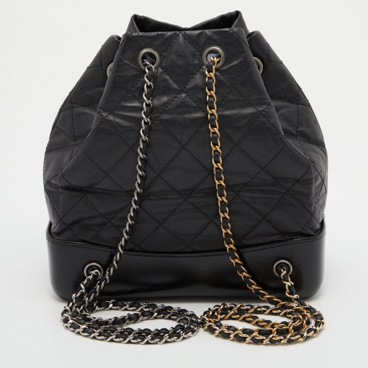 Pre Owned Chanel Black Quilted Leather Small Gabrielle Backpack