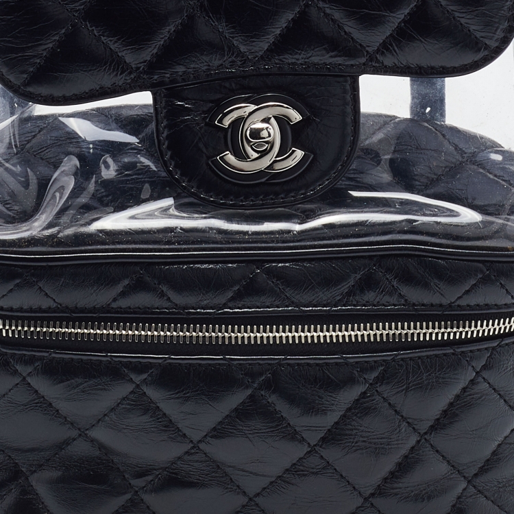 Pre Owned Chanel Black Quilted Leather and PVC Aquarium Backpack