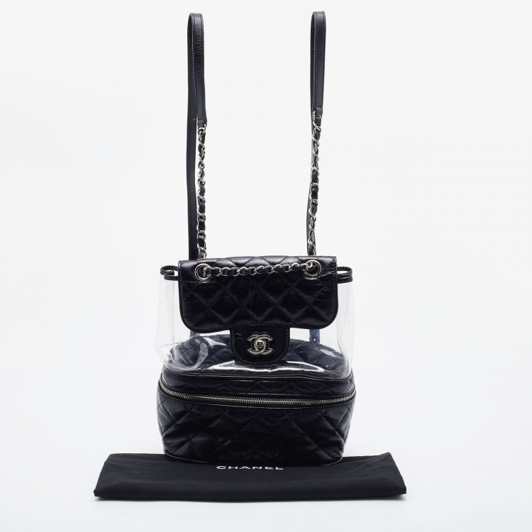 Pre Owned Chanel Black Quilted Leather and PVC Aquarium Backpack