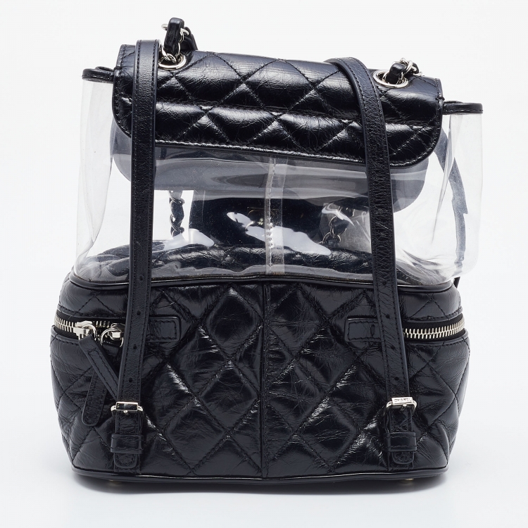 Pre Owned Chanel Black Quilted Leather and PVC Aquarium Backpack