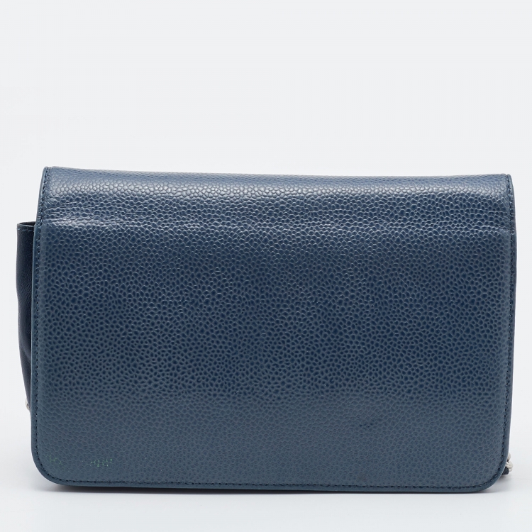 Pre Owned Chanel Blue Caviar Leather Wallet On Chain