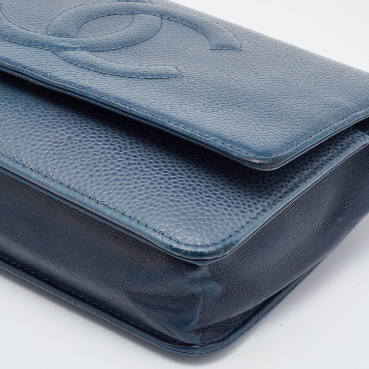 Pre Owned Chanel Blue Caviar Leather Wallet On Chain