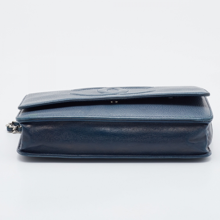 Pre Owned Chanel Blue Caviar Leather Wallet On Chain