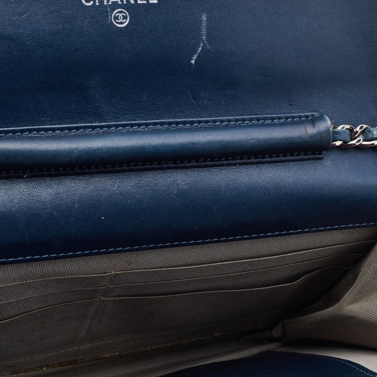 Pre Owned Chanel Blue Caviar Leather Wallet On Chain