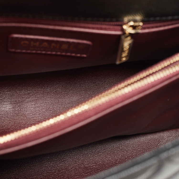 Pre Owned Chanel Black Quilted Caviar Leather and Lizard Embossed Small Coco Top Handle Bag