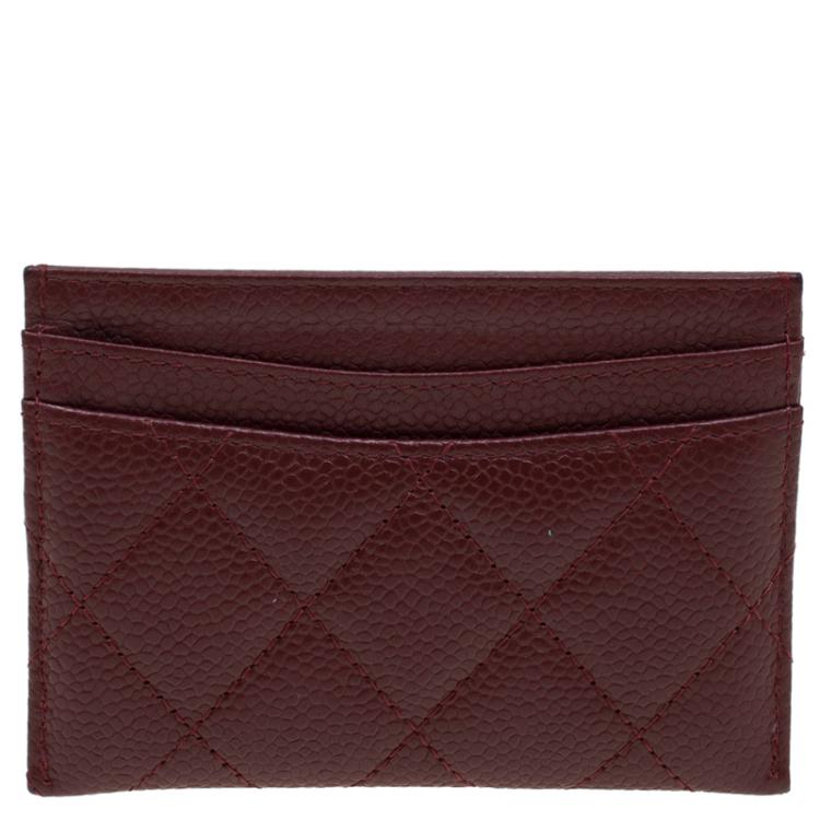 Pre Owned Chanel Burgundy Quilted Caviar Leather Classic Card Holder