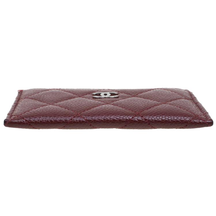 Pre Owned Chanel Burgundy Quilted Caviar Leather Classic Card Holder