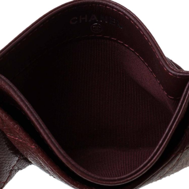 Pre Owned Chanel Burgundy Quilted Caviar Leather Classic Card Holder