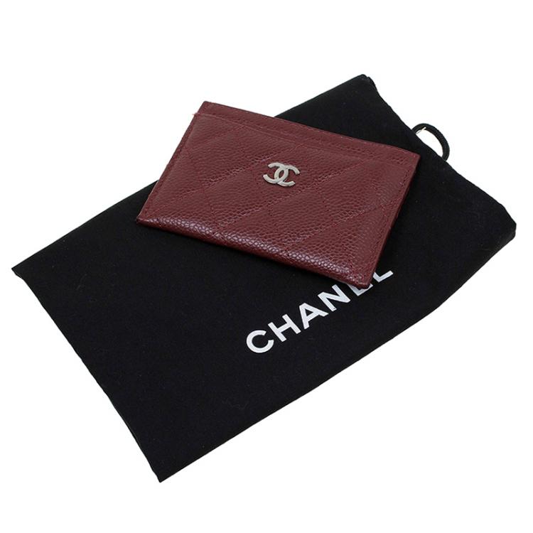 Pre Owned Chanel Burgundy Quilted Caviar Leather Classic Card Holder
