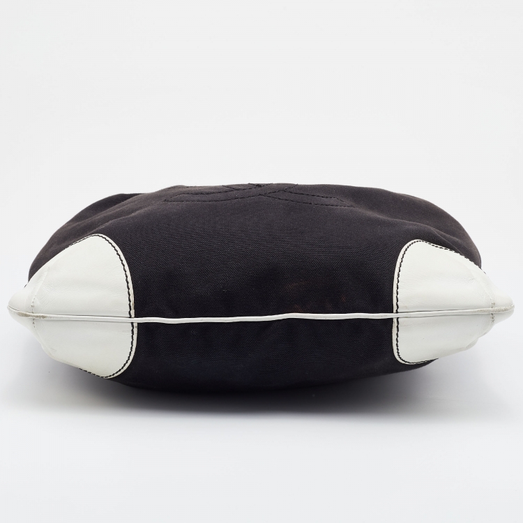 Pre Owned Chanel Black/White Canvas and Leather Vintage Olsen Hobo