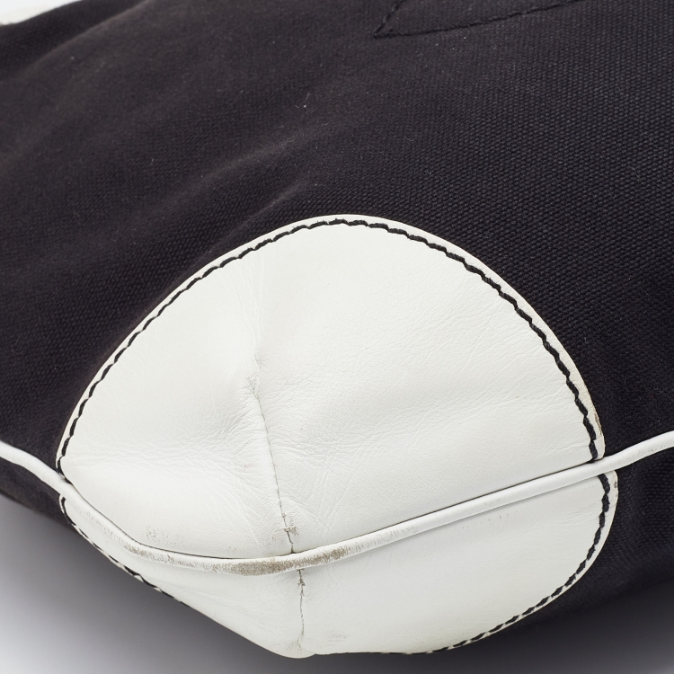 Pre Owned Chanel Black/White Canvas and Leather Vintage Olsen Hobo