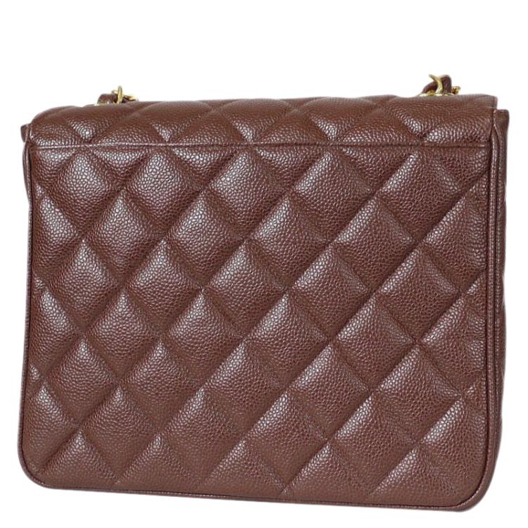 Vintage Chanel Paris Brown Quilted Leather CC Flap Shoulder Bag