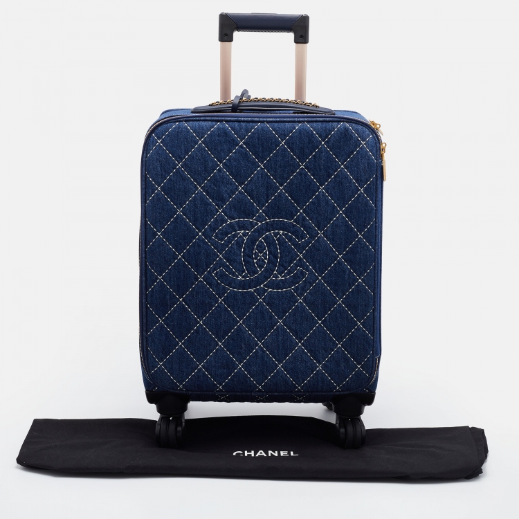 Pre Owned Chanel Blue Quilted Denim and Leather Coco Case Trolley
