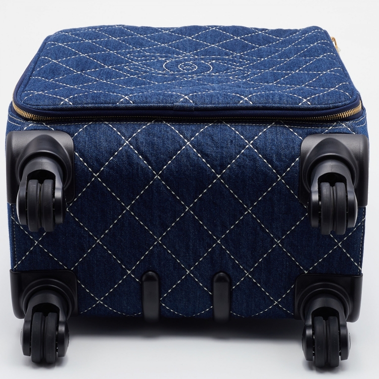 Pre Owned Chanel Blue Quilted Denim and Leather Coco Case Trolley