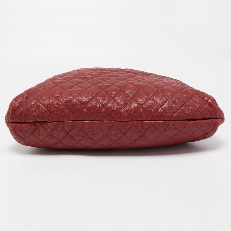 Pre Owned Chanel Red Quilted Caviar Leather CC Drawstring Hobo