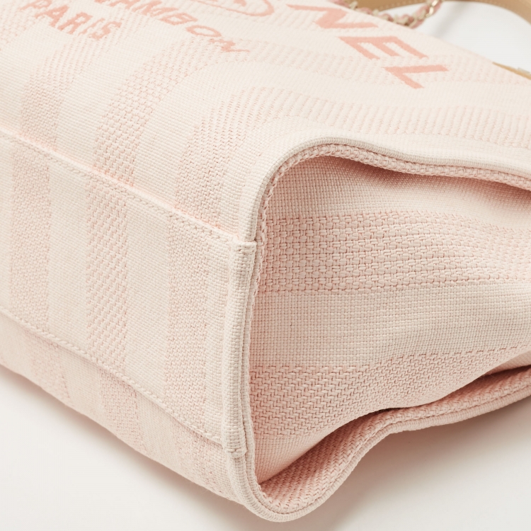 Pre Owned Chanel Pink Raffia and Leather Medium Deauville Shopper Tote