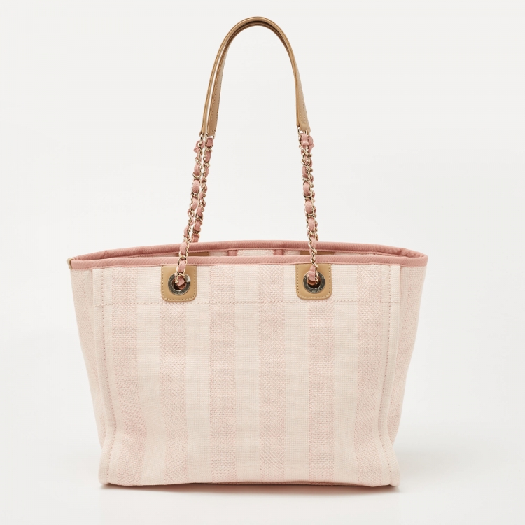 Pre Owned Chanel Pink Raffia and Leather Medium Deauville Shopper Tote