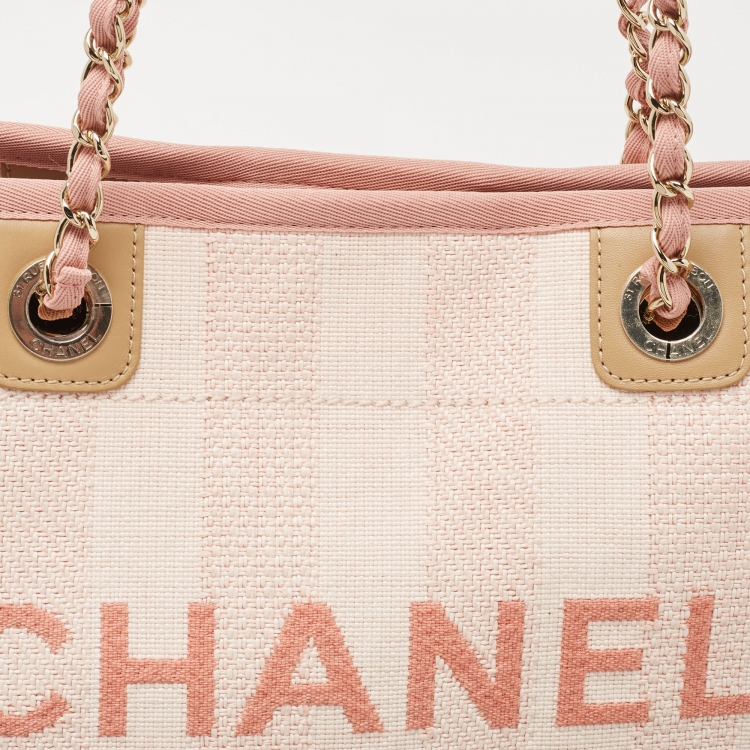 Pre Owned Chanel Pink Raffia and Leather Medium Deauville Shopper Tote