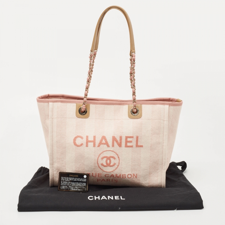 Pre Owned Chanel Pink Raffia and Leather Medium Deauville Shopper Tote