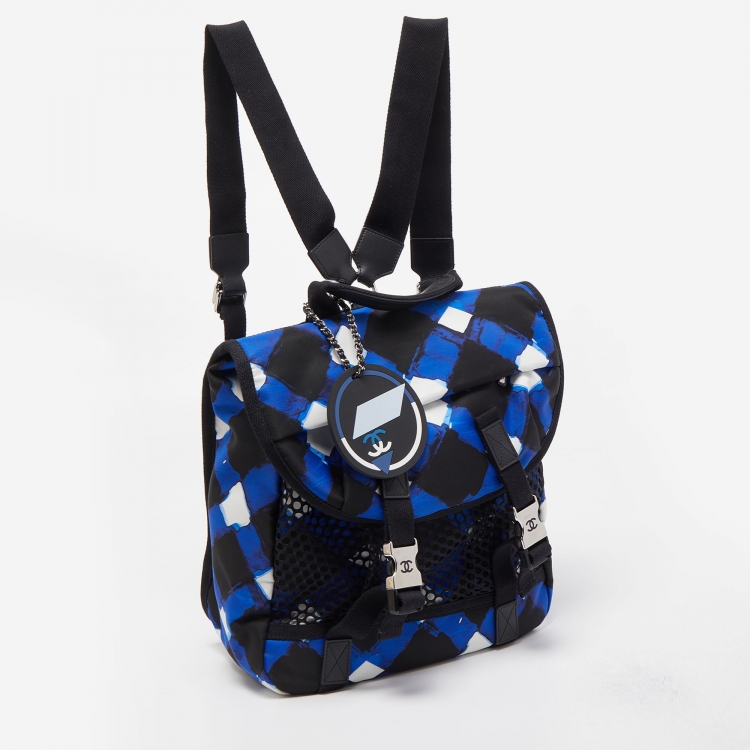 Pre Owned Chanel Black/Blue Printed Nylon Airline Backpack