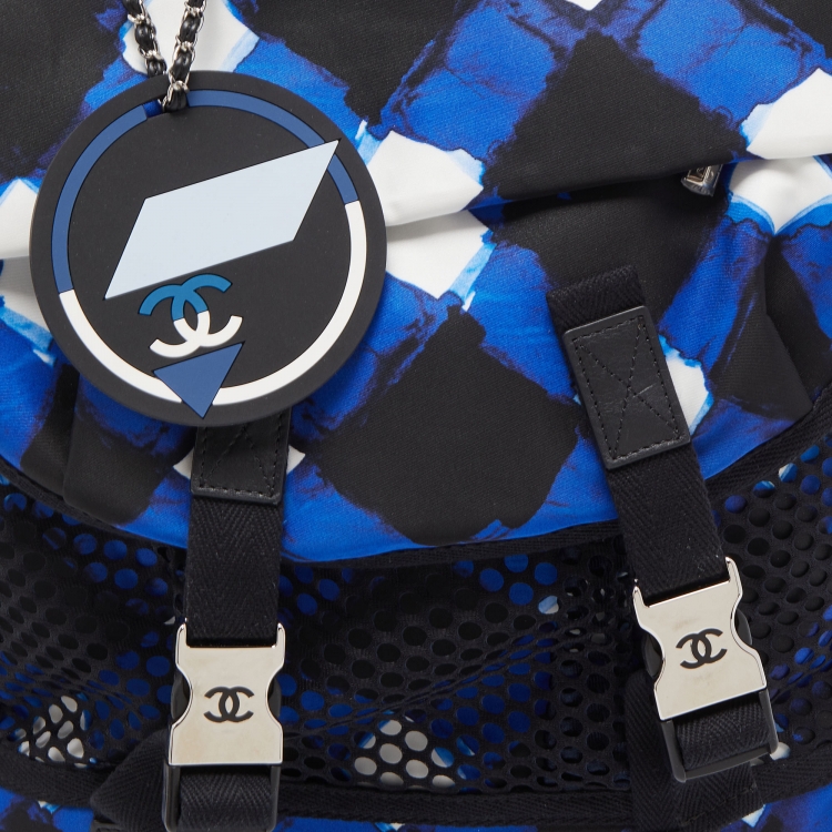 Pre Owned Chanel Black/Blue Printed Nylon Airline Backpack