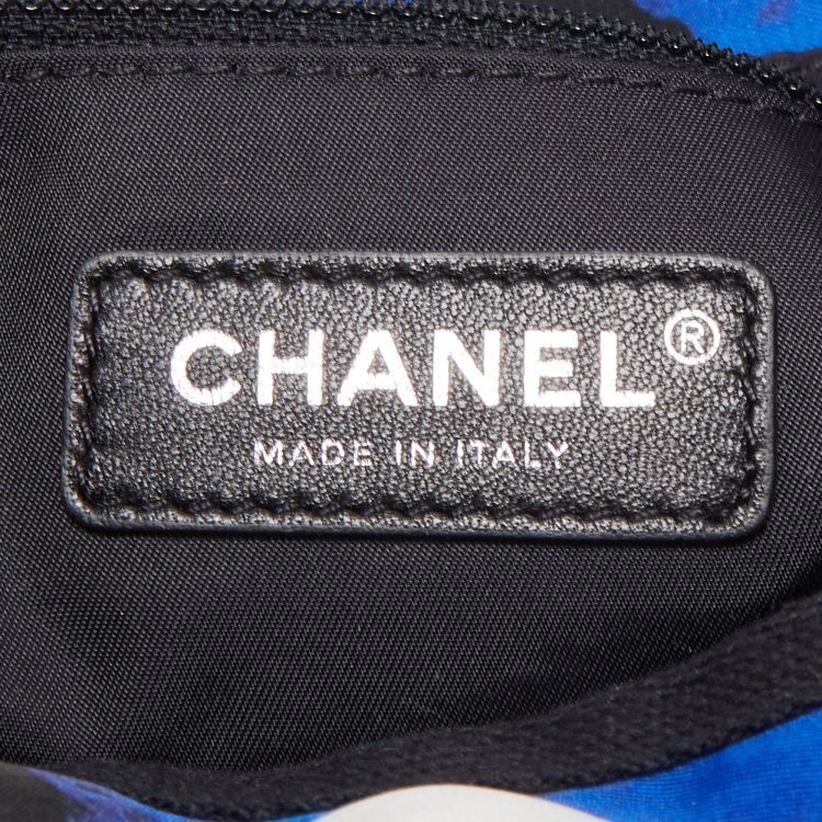 Pre Owned Chanel Black/Blue Printed Nylon Airline Backpack