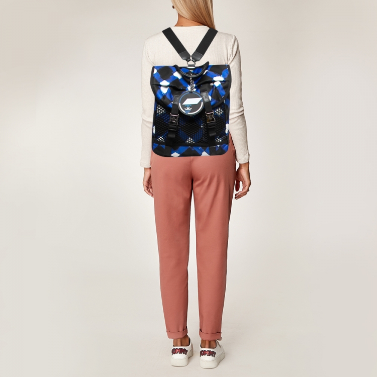 Pre Owned Chanel Black/Blue Printed Nylon Airline Backpack