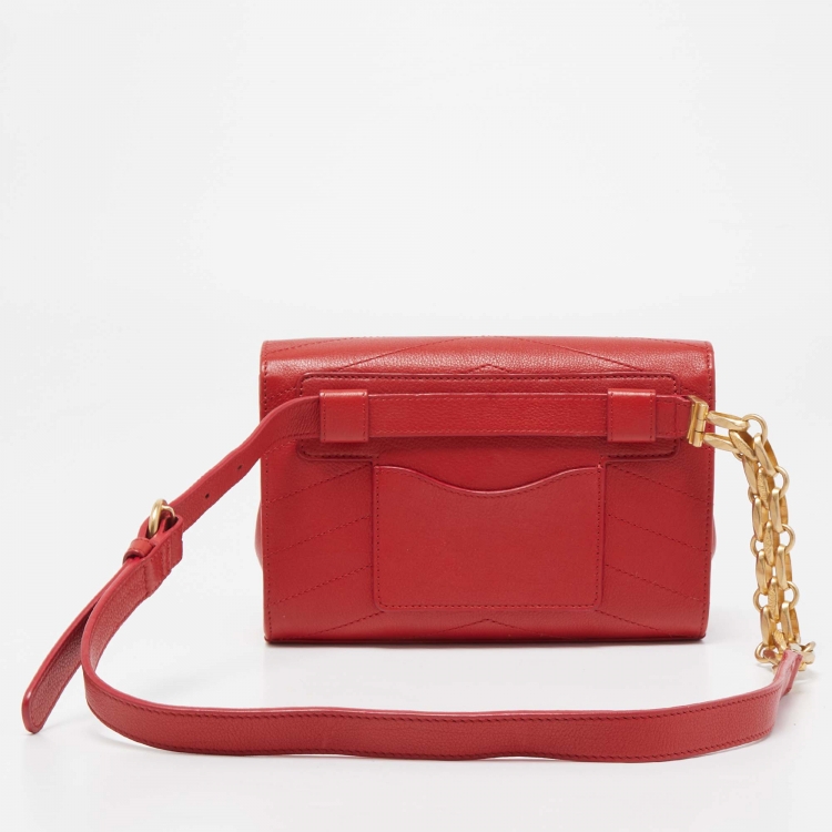 Pre Owned Chanel Red Chevron Leather Coco Waist Belt Bag