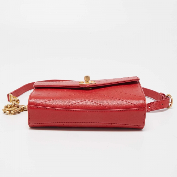 Pre Owned Chanel Red Chevron Leather Coco Waist Belt Bag