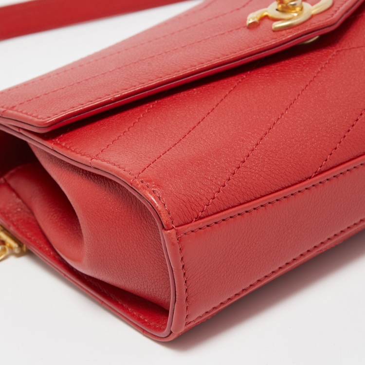 Pre Owned Chanel Red Chevron Leather Coco Waist Belt Bag