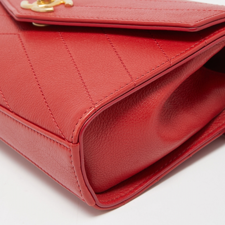 Pre Owned Chanel Red Chevron Leather Coco Waist Belt Bag