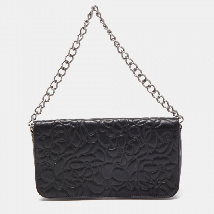 Chanel Black Satin Camellia Handbag Mini Q6B4TZ2KK9000