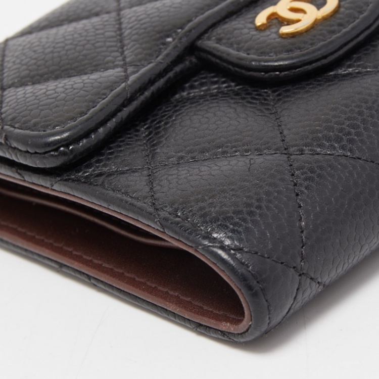 Pre Owned Chanel Black Quilted Caviar Leather Classic Trifold Wallet