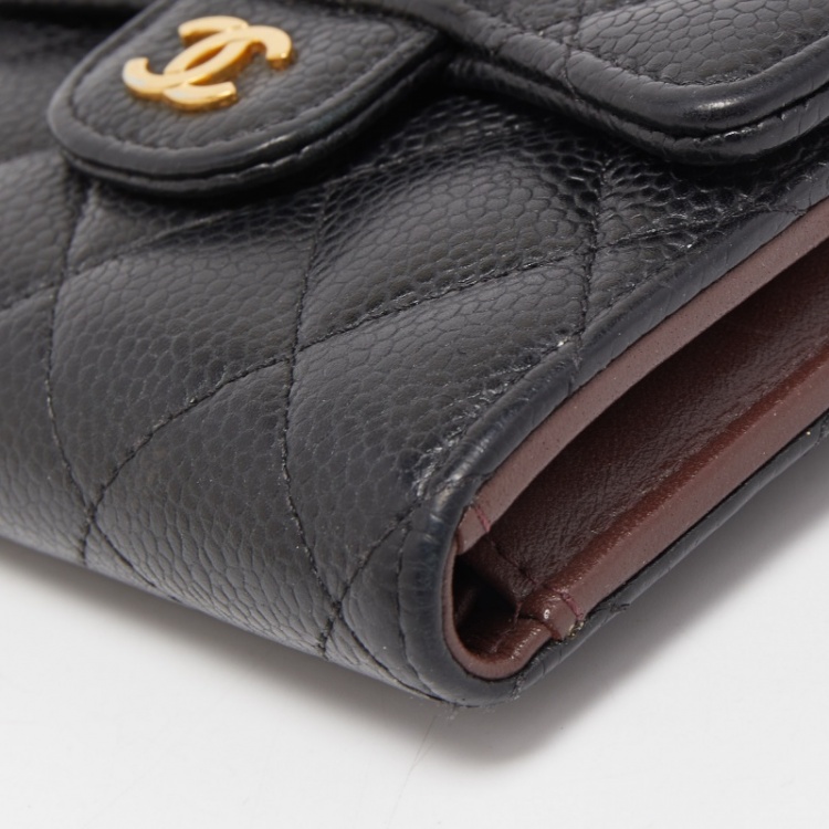 Pre Owned Chanel Black Quilted Caviar Leather Classic Trifold Wallet