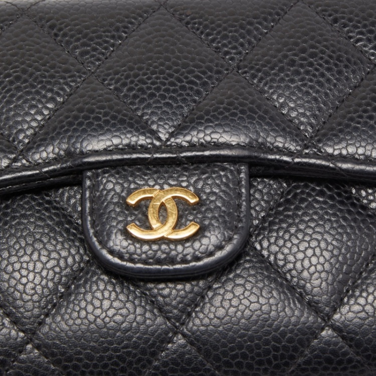 Pre Owned Chanel Black Quilted Caviar Leather Classic Trifold Wallet