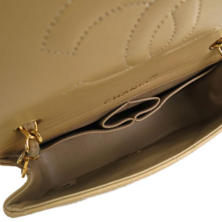 Pre Owned Chanel Beige Lambskin Single Flap Shoulder Bag