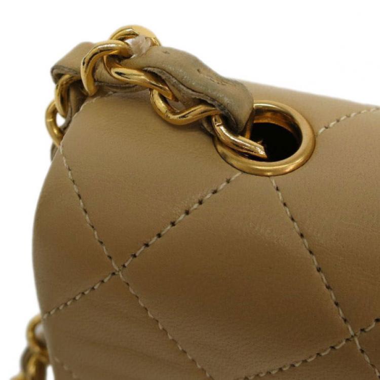 Pre Owned Chanel Beige Lambskin Single Flap Shoulder Bag