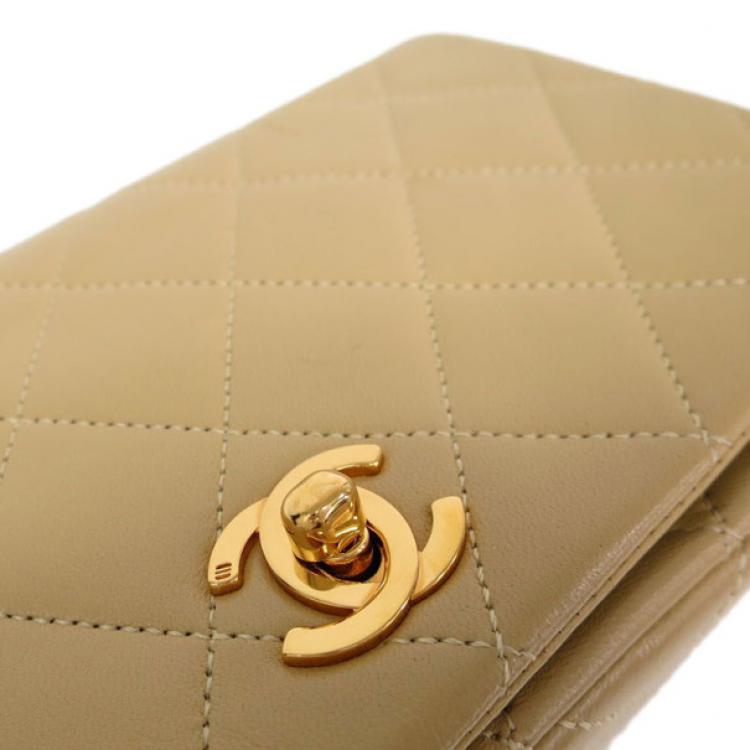 Pre Owned Chanel Beige Lambskin Single Flap Shoulder Bag