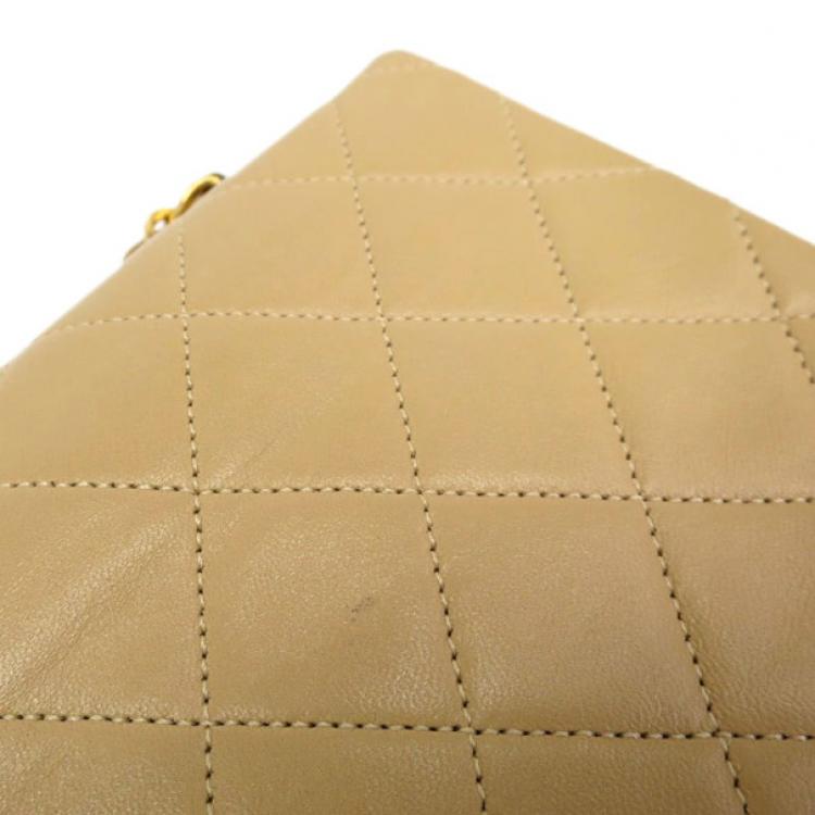 Pre Owned Chanel Beige Lambskin Single Flap Shoulder Bag