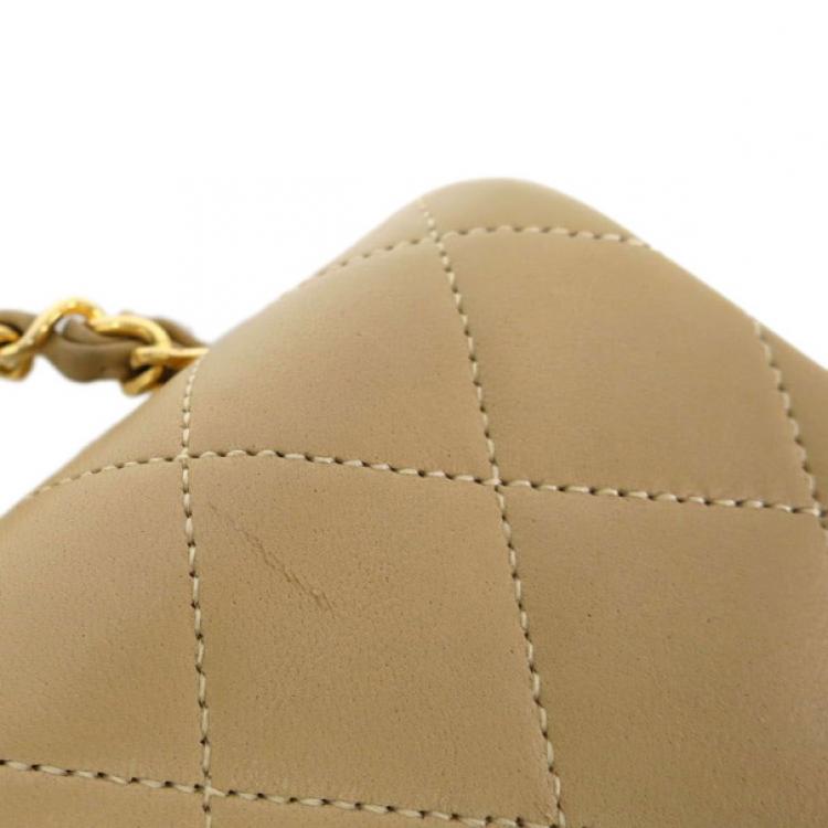 Pre Owned Chanel Beige Lambskin Single Flap Shoulder Bag