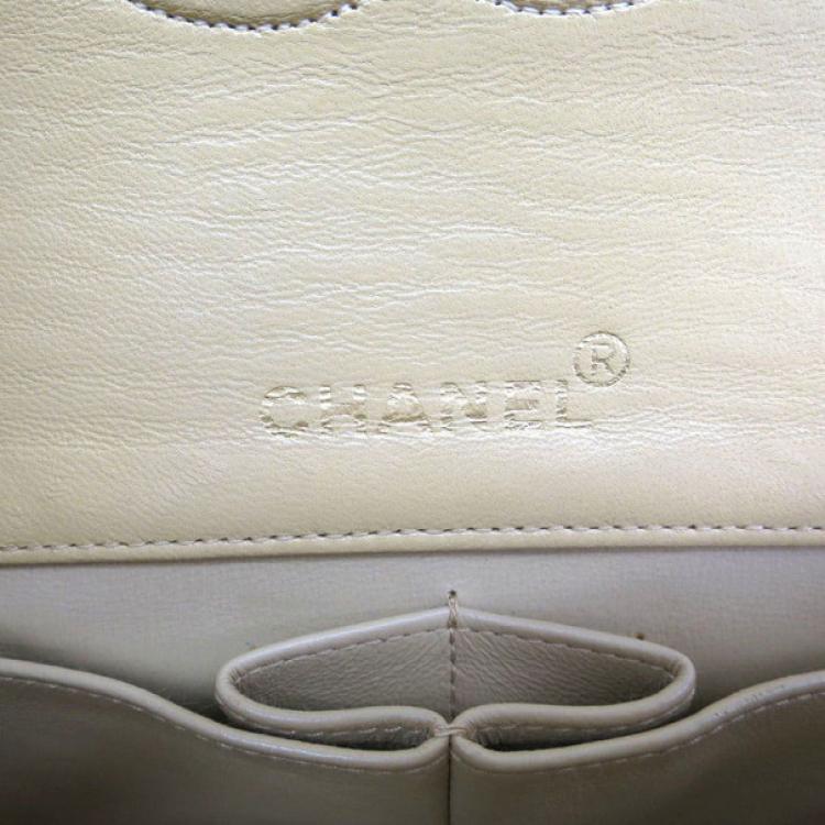 Pre Owned Chanel Beige Lambskin Single Flap Shoulder Bag