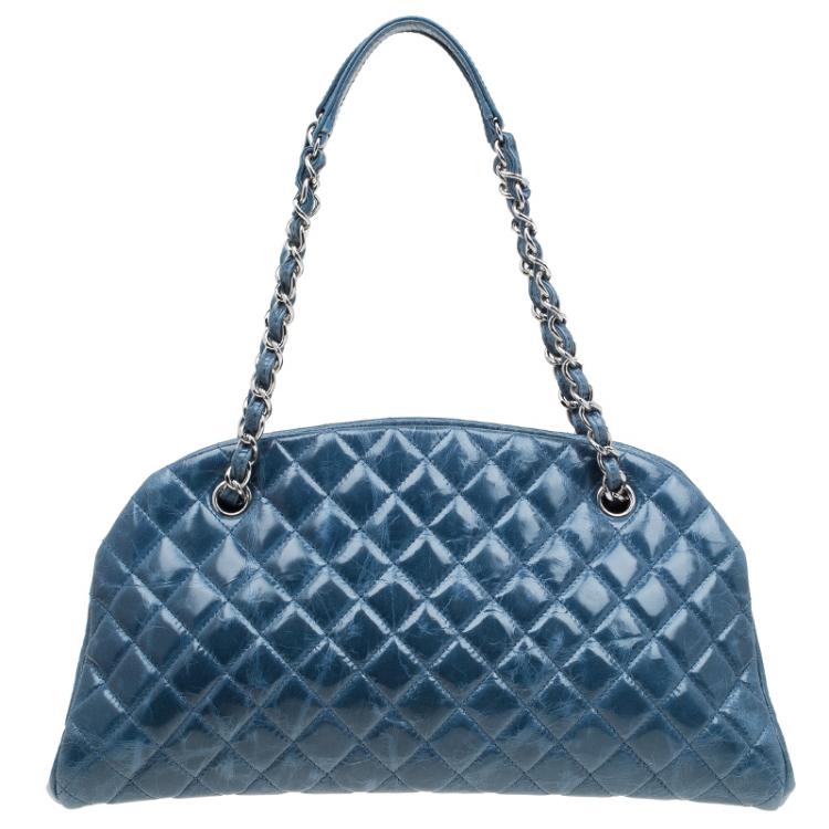 Pre Owned Chanel Blue Quilted Glazed Crackled Leather Medium Just Mademoiselle Bowling Bag