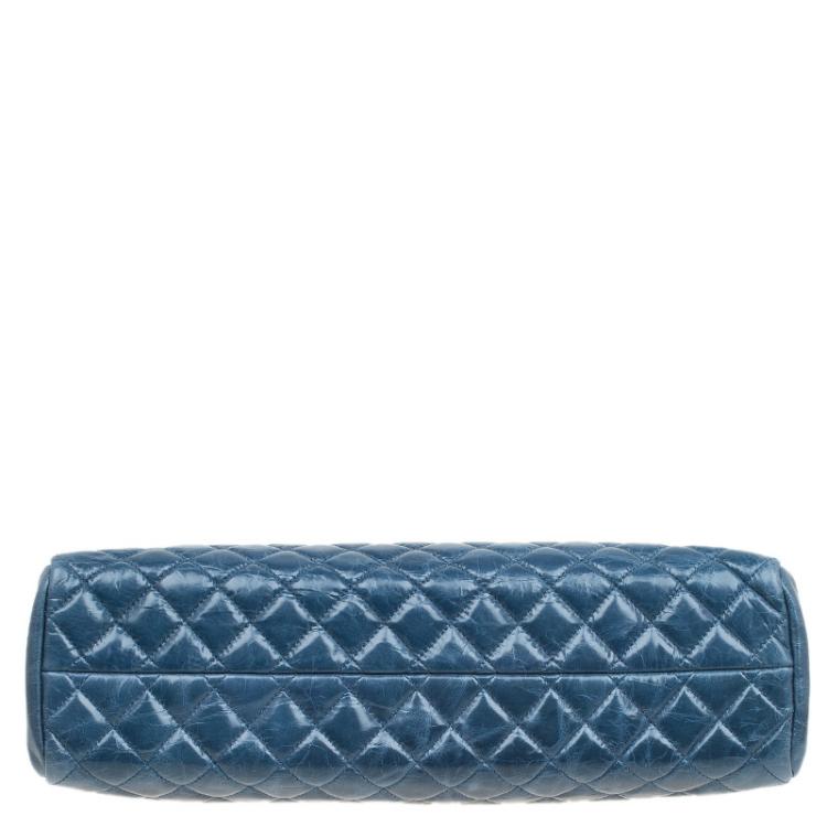 Pre Owned Chanel Blue Quilted Glazed Crackled Leather Medium Just Mademoiselle Bowling Bag