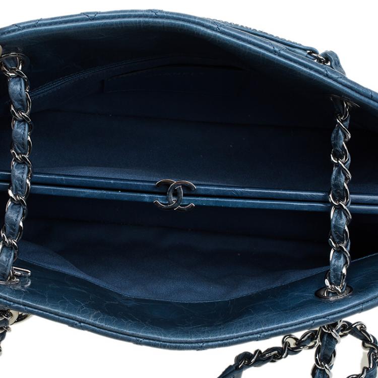 Pre Owned Chanel Blue Quilted Glazed Crackled Leather Medium Just Mademoiselle Bowling Bag