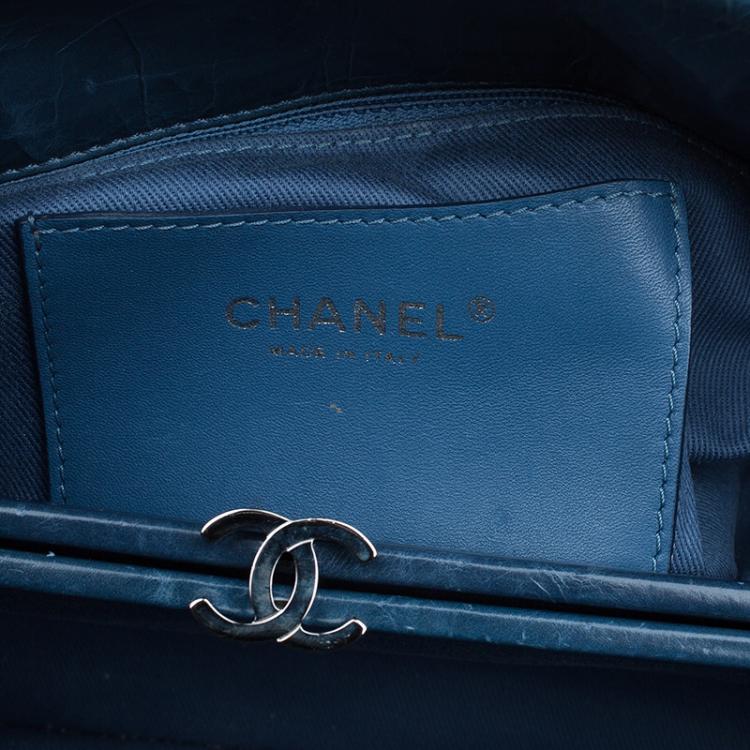 Pre Owned Chanel Blue Quilted Glazed Crackled Leather Medium Just Mademoiselle Bowling Bag