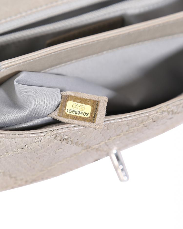 Pre Owned Chanel Taupe Python Stitched Leather Single Flap Shoulder Bag